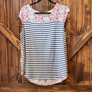 Matilda Jane Floral and Striped Blouse - Blue and Red